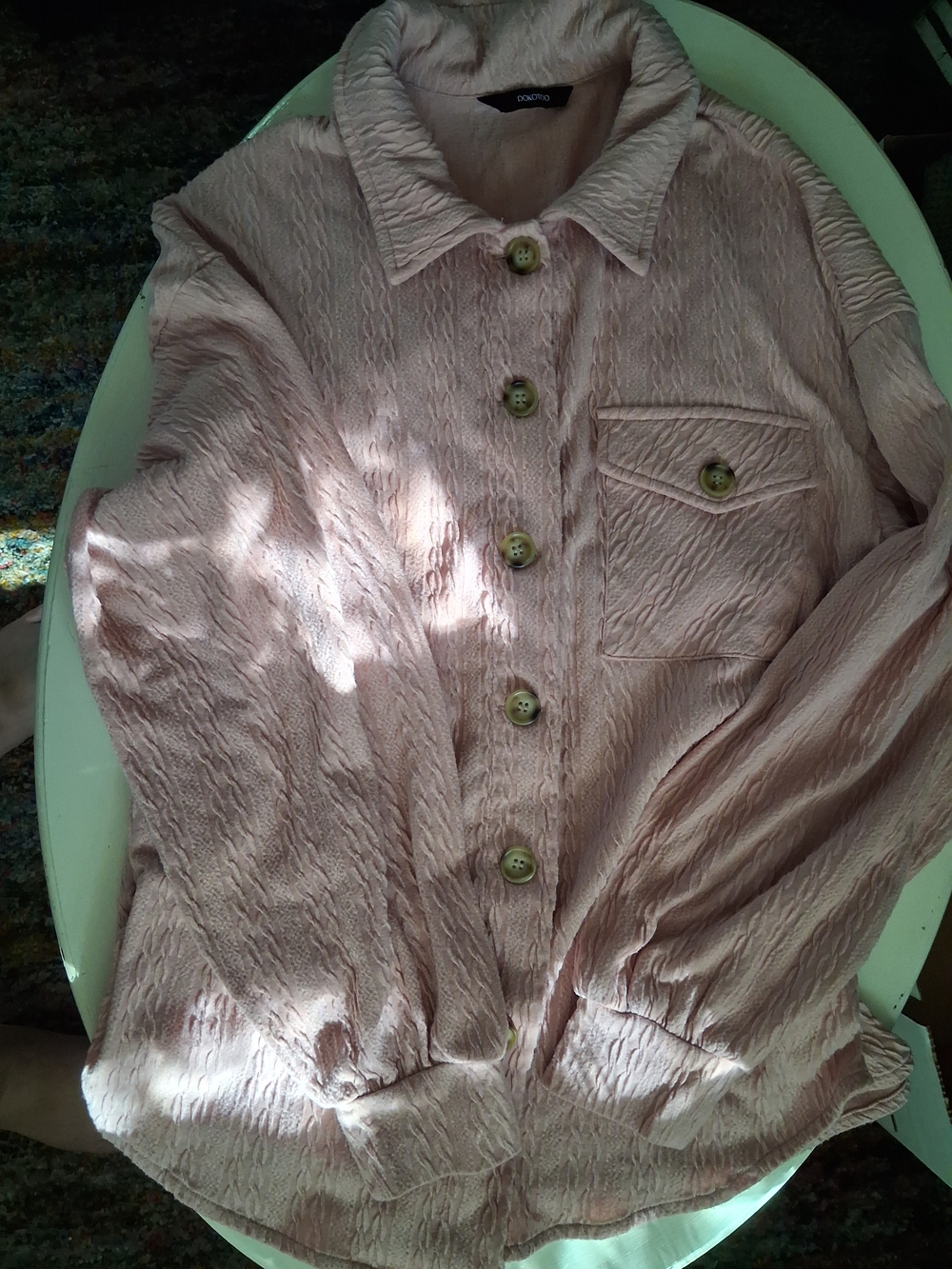 Light Pink Textured Cableknit Button-Up Shacket/button Down